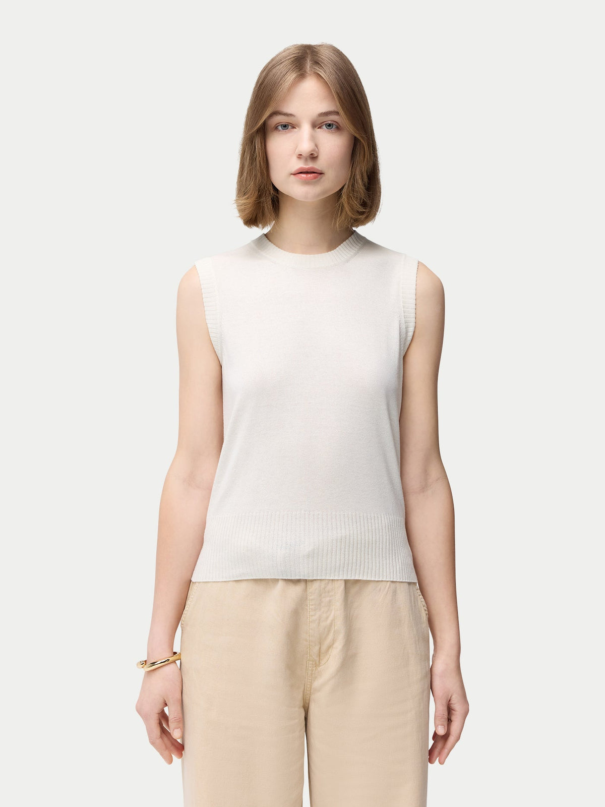 Cashmere Silk Sleeveless Top — Pure White