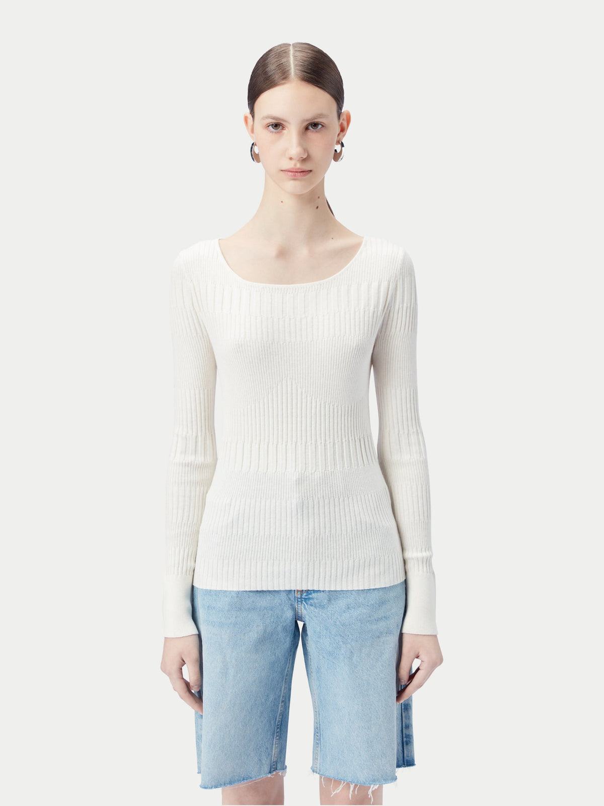 Ribbed Cotton Silk Cashmere Blend Sweater — Pure White