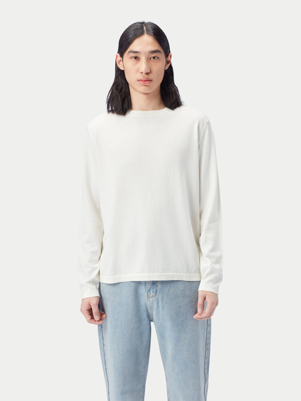 Men's Crewneck Cotton Silk Cashmere Blend Sweater — Pure White