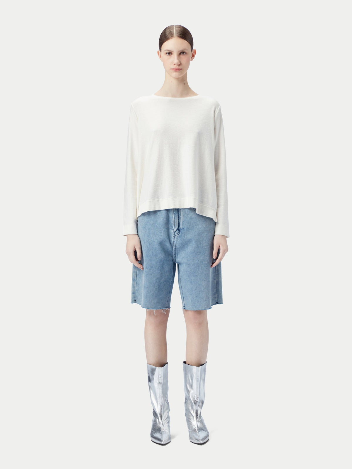 Boatneck Cotton Silk Cashmere Blend Sweater — Pure White