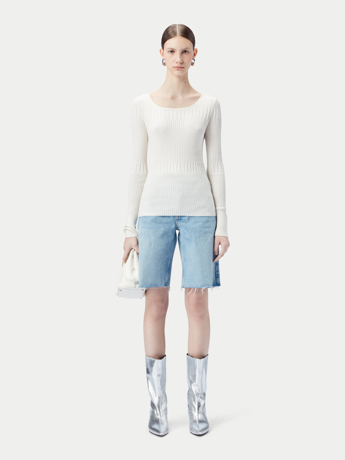 Ribbed Cotton Silk Cashmere Blend Sweater — Pure White