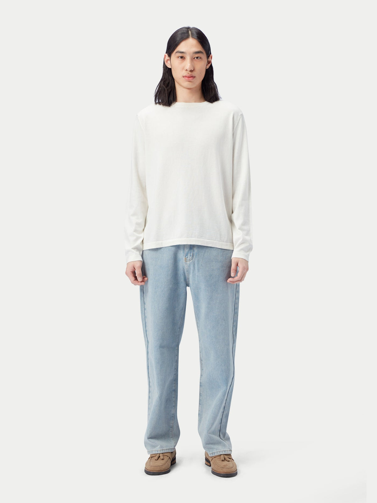 Men's Crewneck Cotton Silk Cashmere Blend Sweater — Pure White