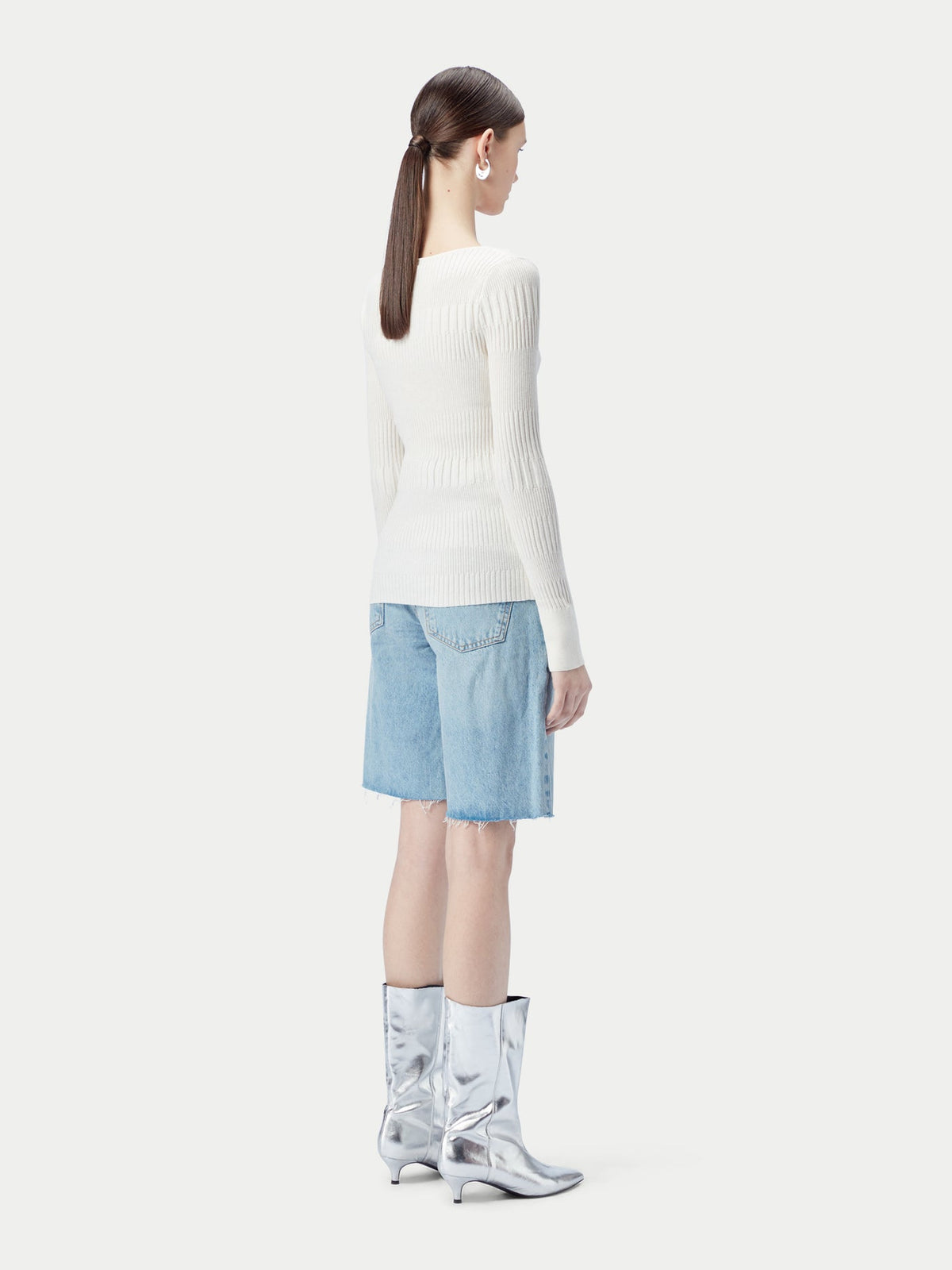 Ribbed Cotton Silk Cashmere Blend Sweater — Pure White