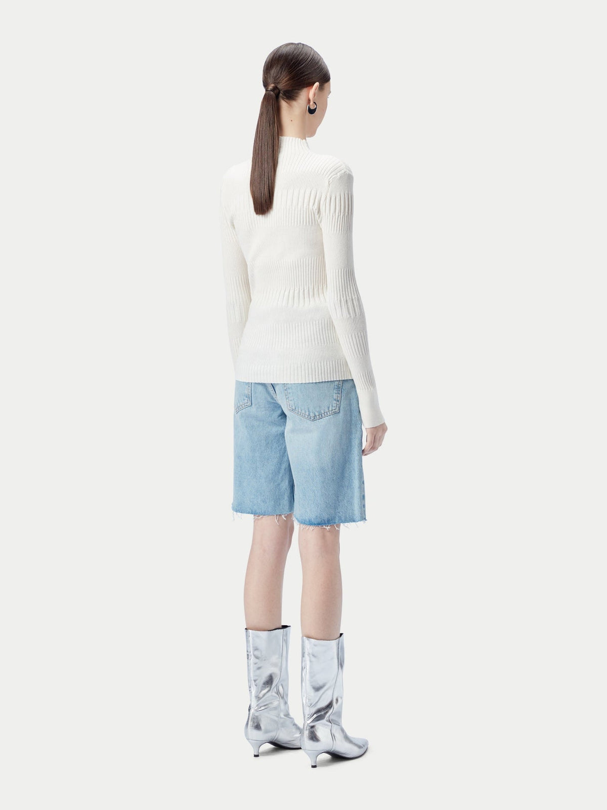 High-neck Ribbed Cotton Silk Cashmere Blend Sweater — Pure White