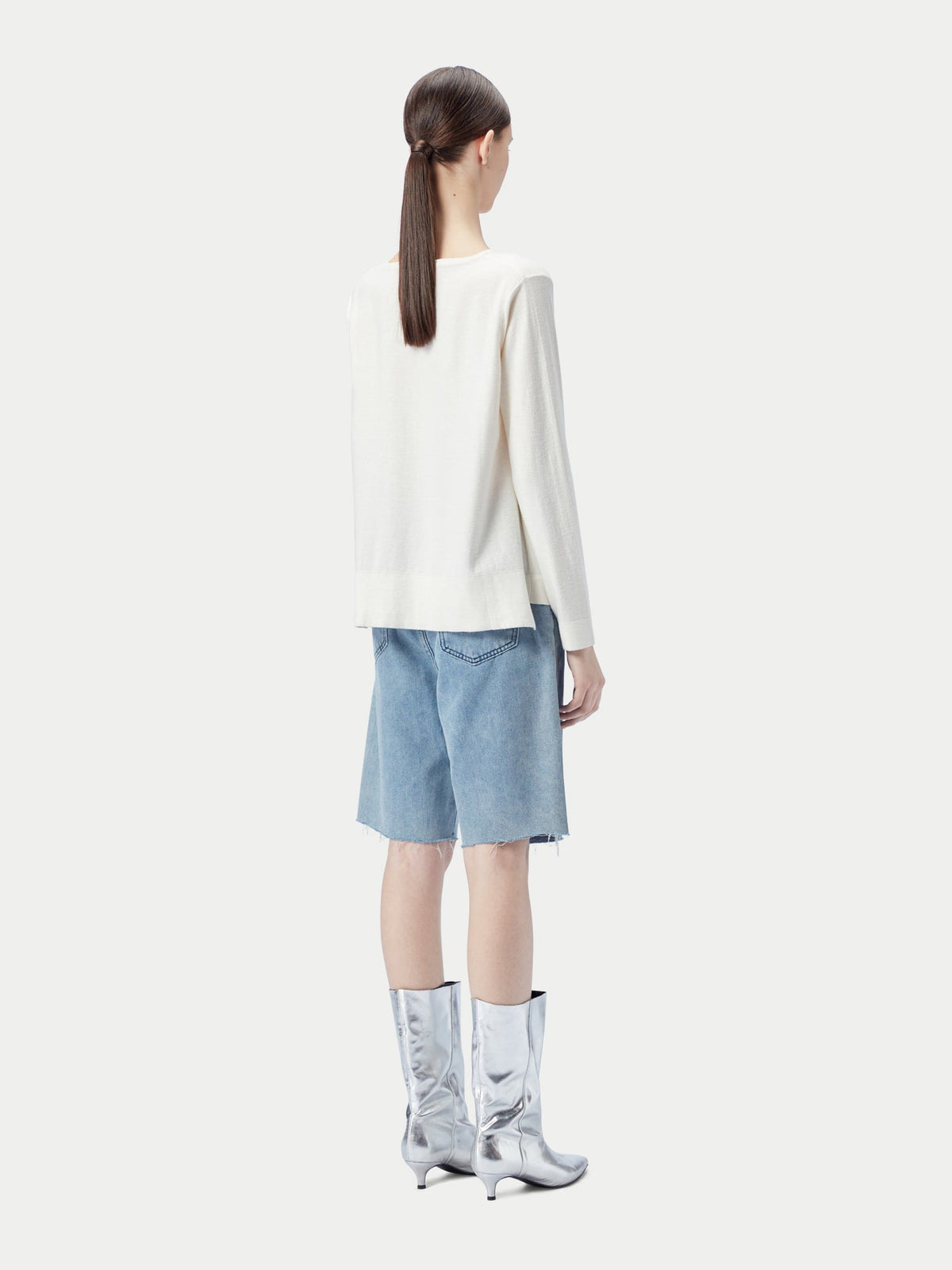 Boatneck Cotton Silk Cashmere Blend Sweater — Pure White