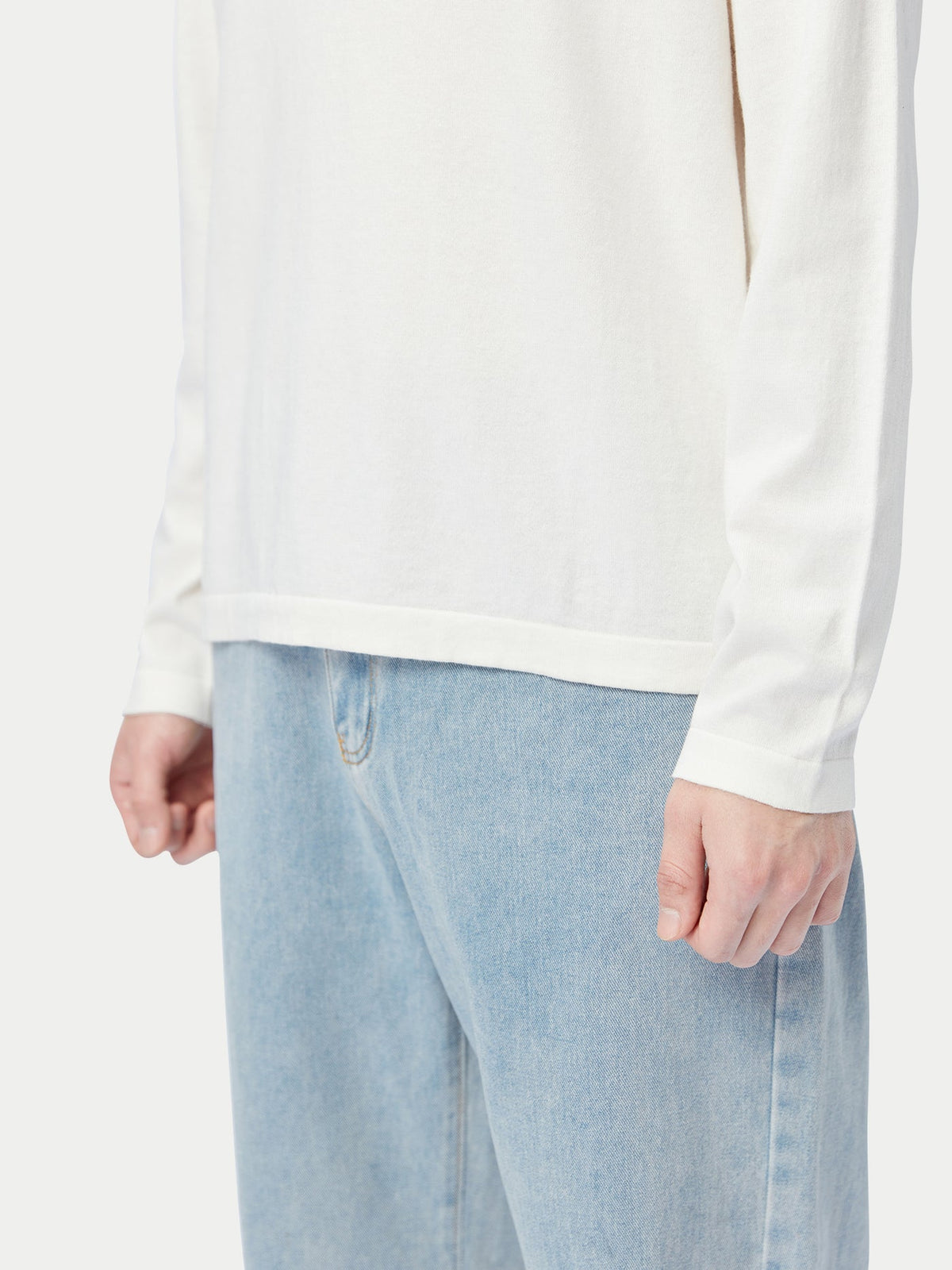Men's Crewneck Cotton Silk Cashmere Blend Sweater — Pure White
