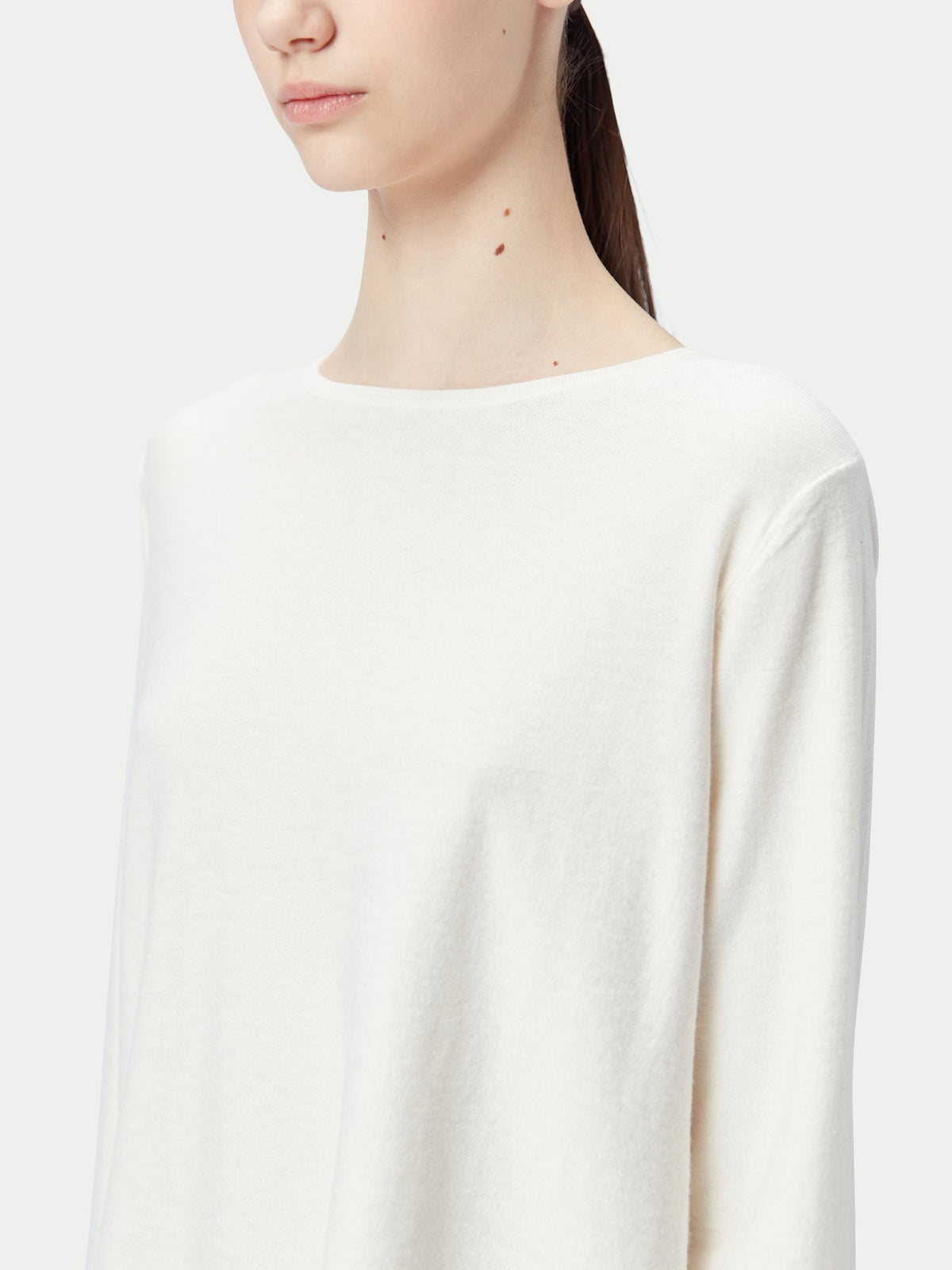 Boatneck Cotton Silk Cashmere Blend Sweater — Pure White
