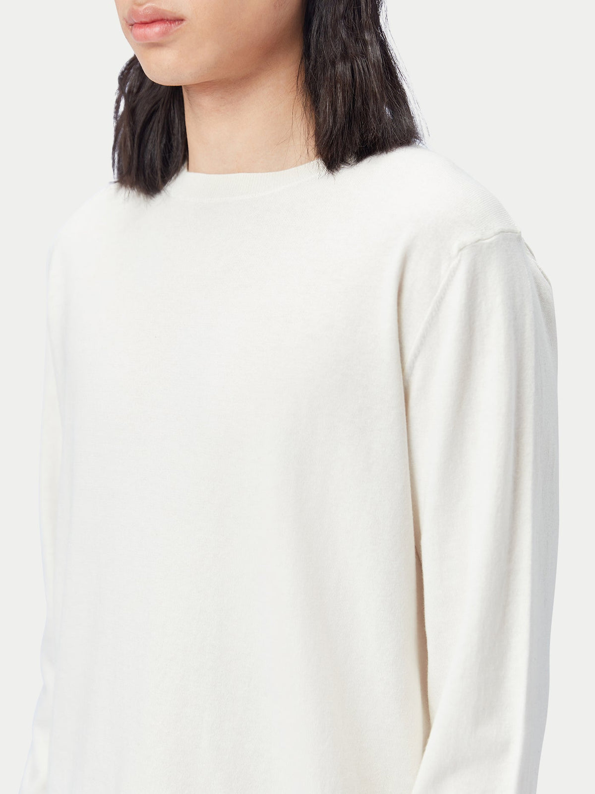 Men's Crewneck Cotton Silk Cashmere Blend Sweater — Pure White