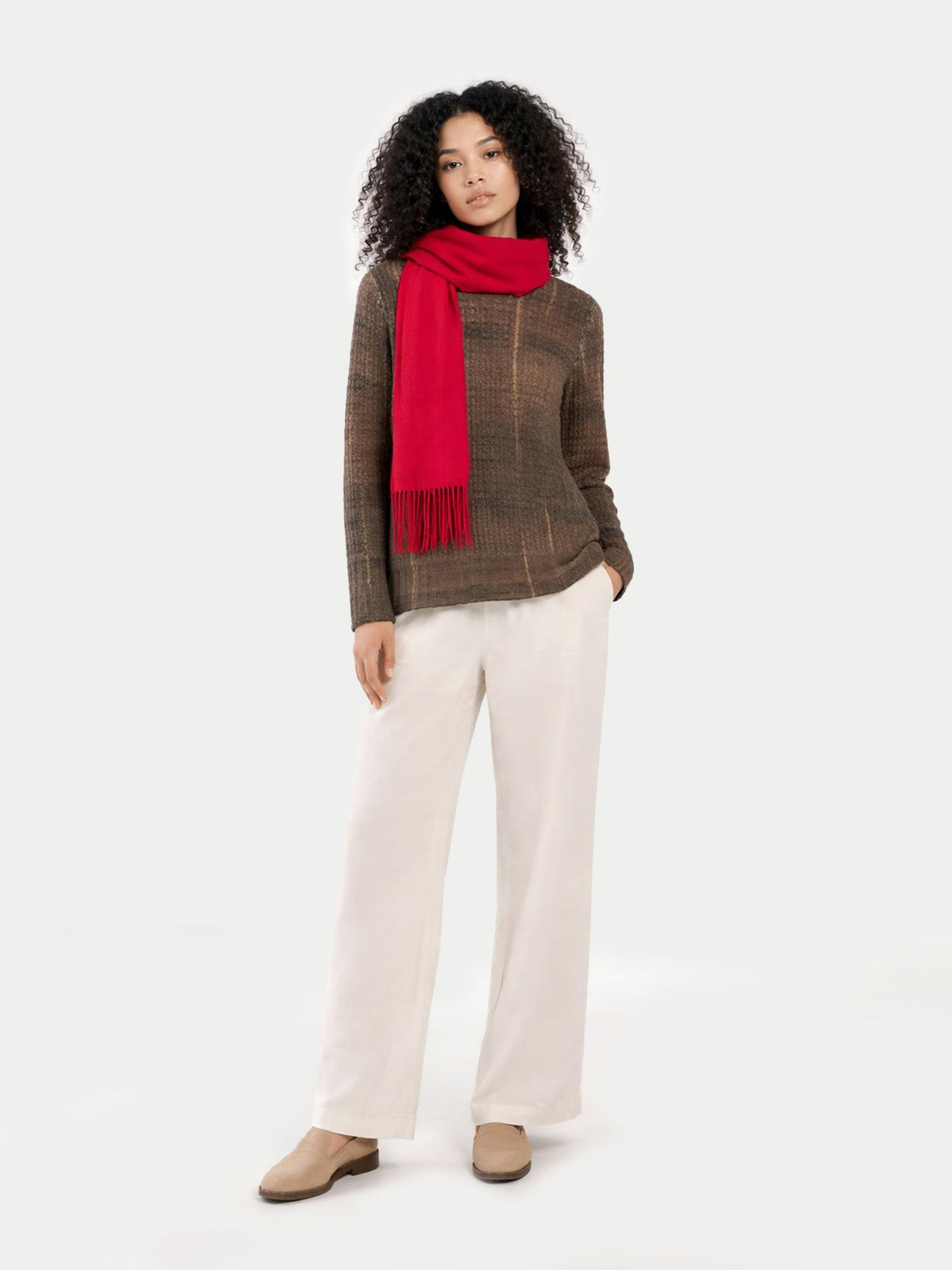 Cashmere Fringed Scarf — Red