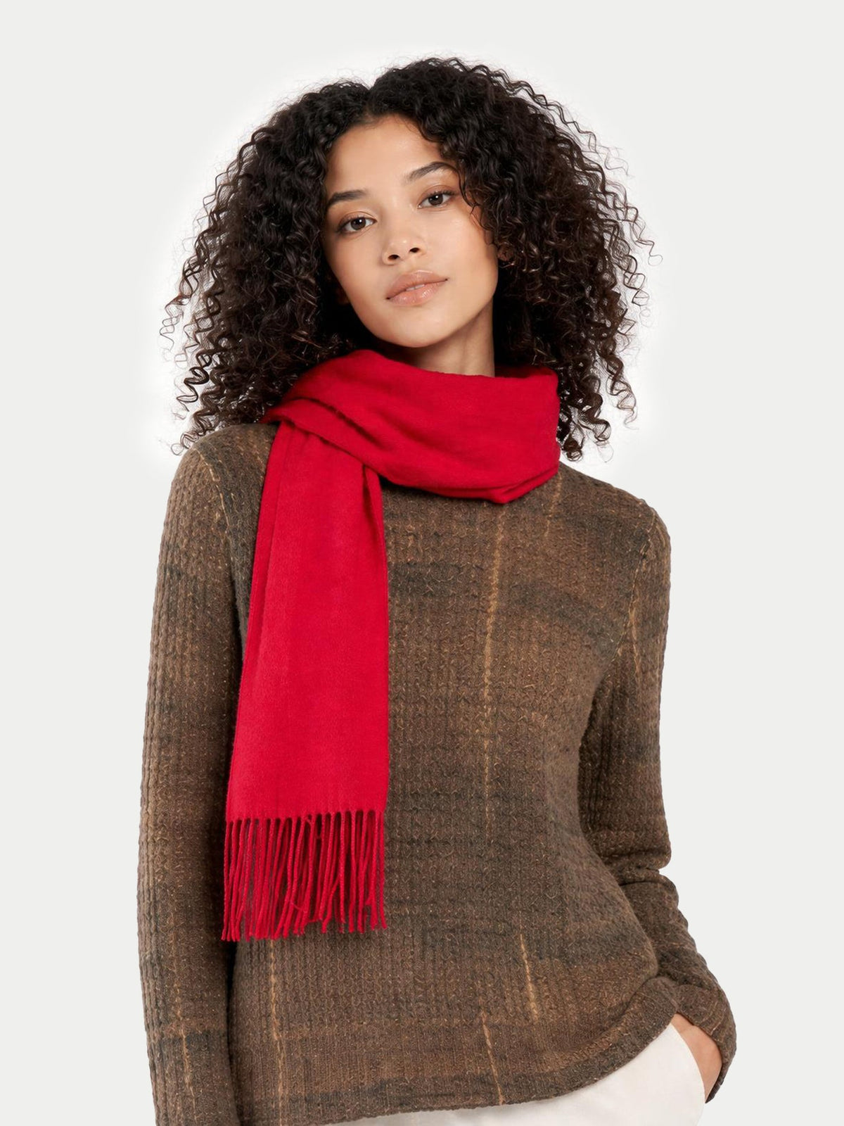 Cashmere Fringed Scarf — Red