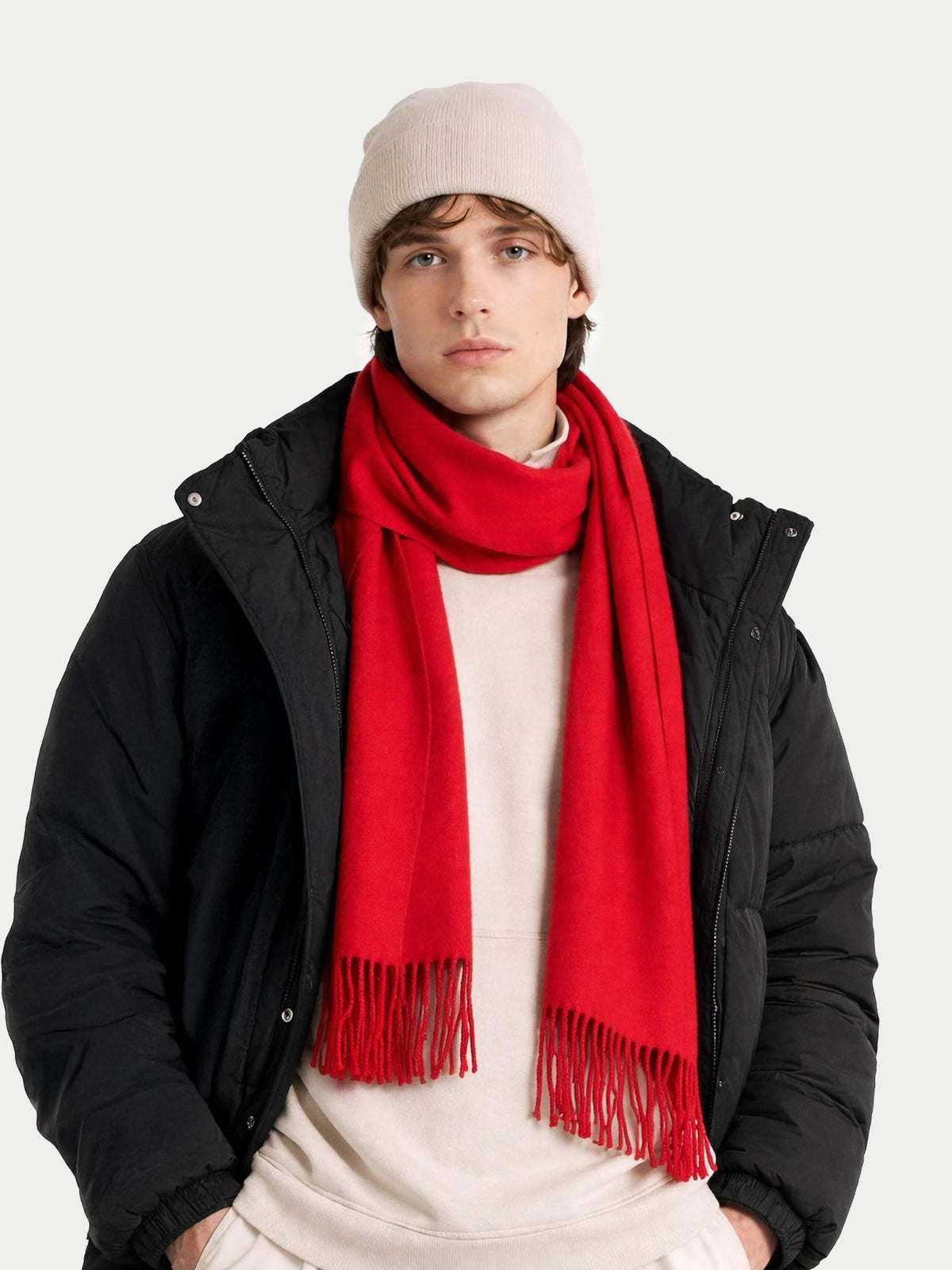 Cashmere Fringed Scarf — Signal Red
