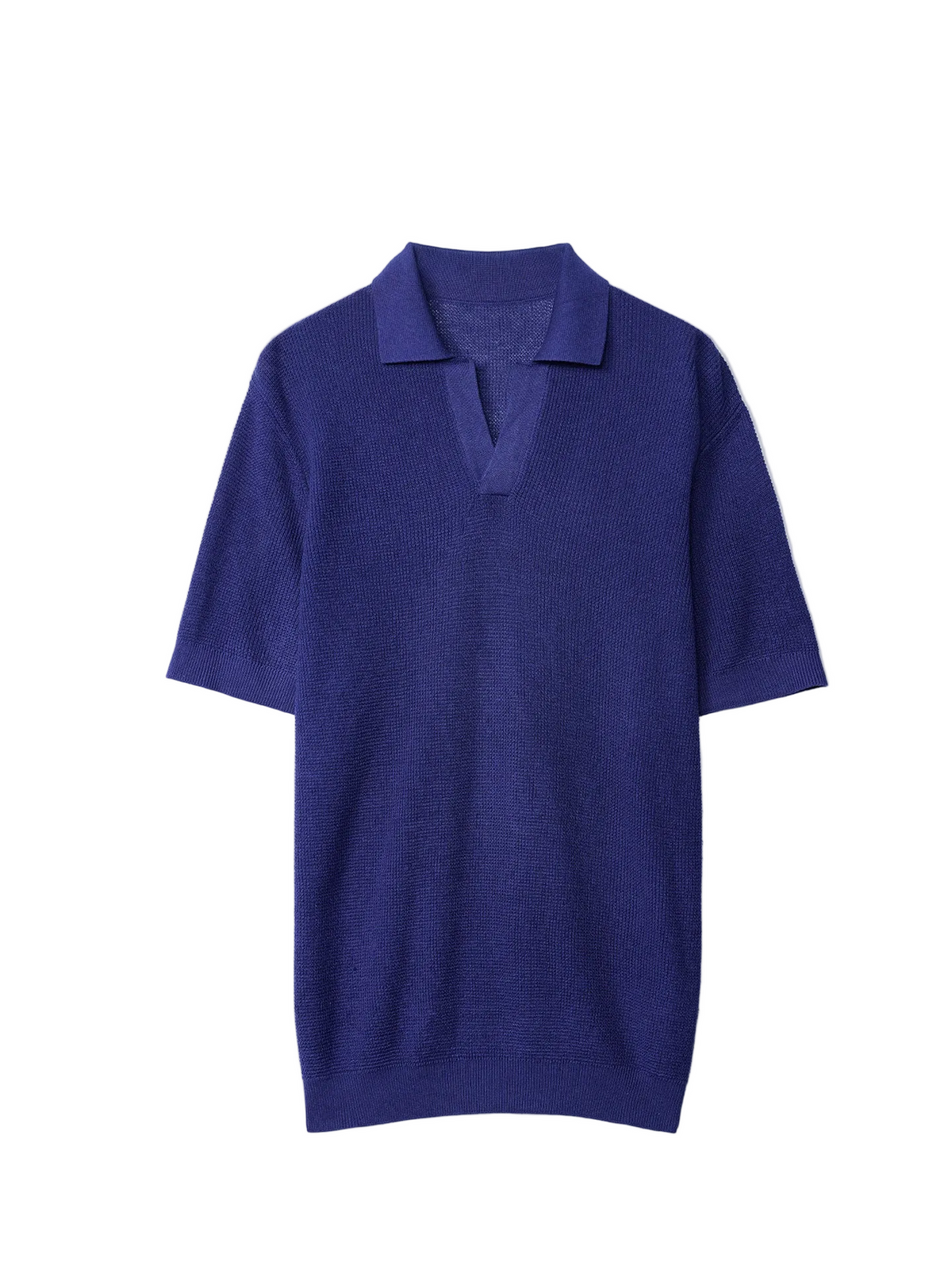 Open Collar Cashmere Silk Polo Shirt — Skipper Blue