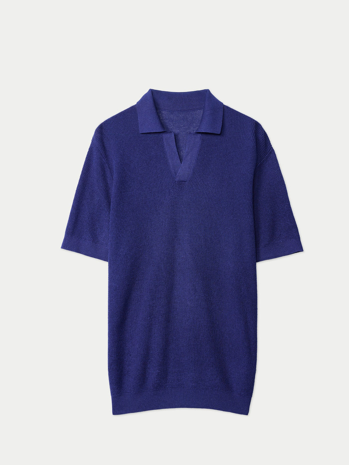 Open Collar Cashmere Silk Polo Shirt — Skipper Blue