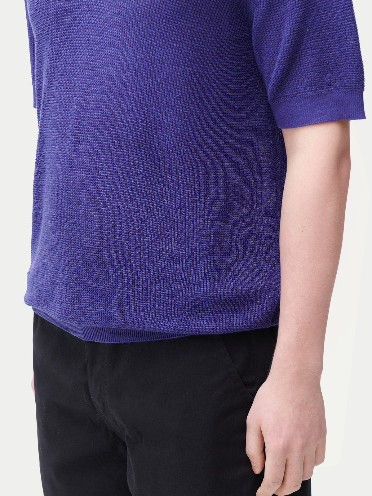 Open Collar Cashmere Silk Polo Shirt — Skipper Blue