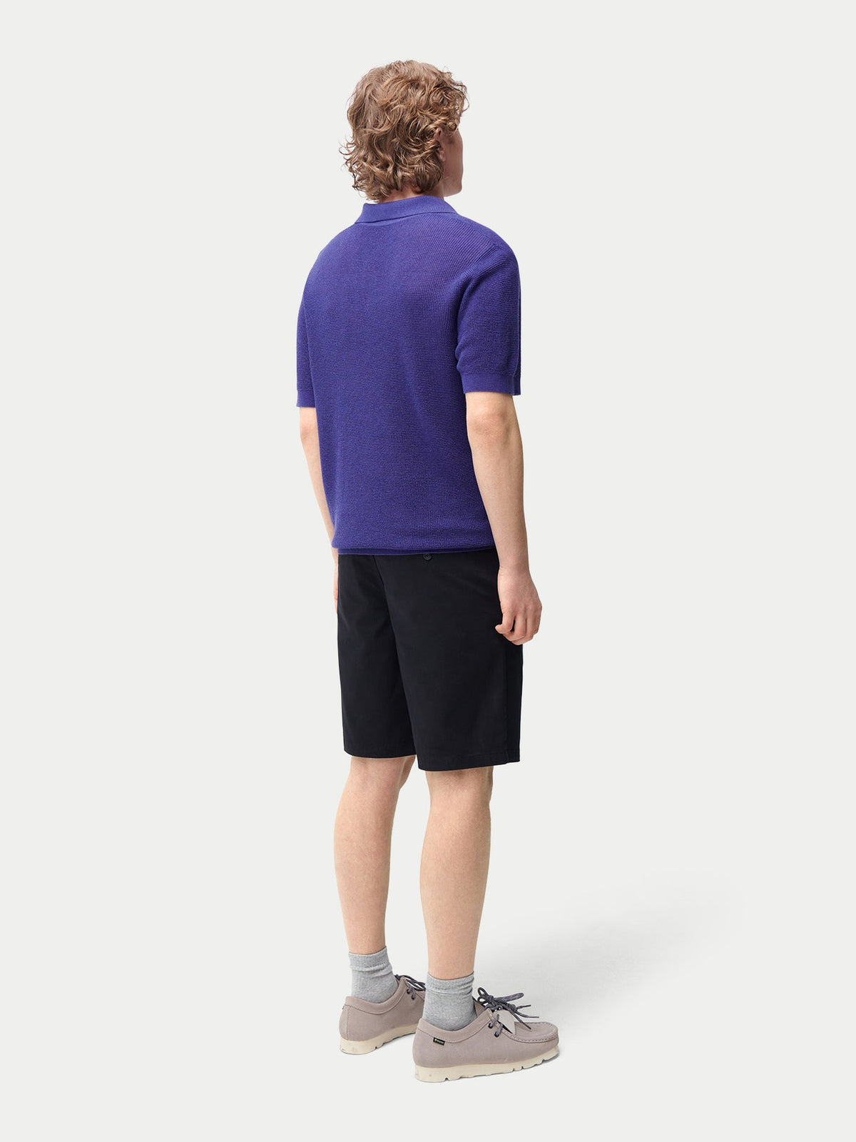 Open Collar Cashmere Silk Polo Shirt — Skipper Blue