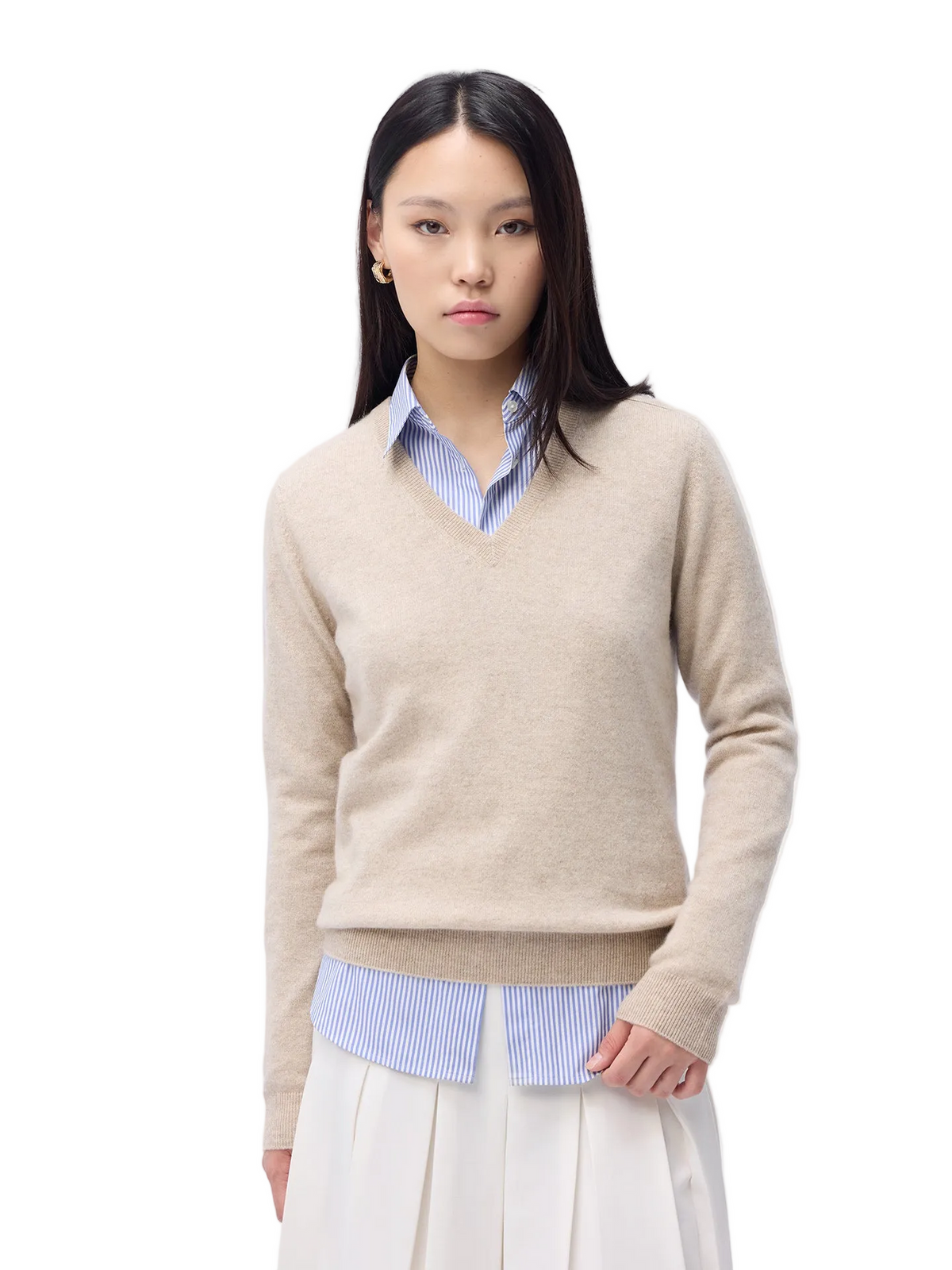 Essential Cashmere V-neck Sweater — Soft Beige