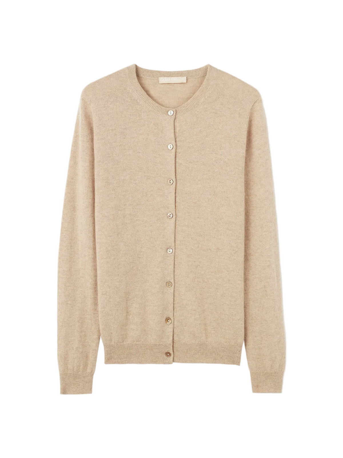 Cashmere Crew Neck Button Cardigan — Soft Beige