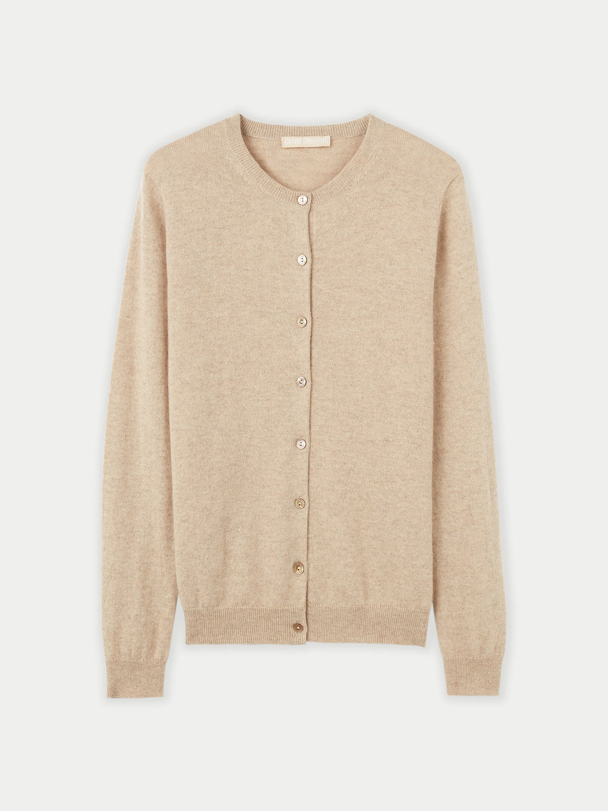 Cashmere Crew Neck Button Cardigan — Soft Beige