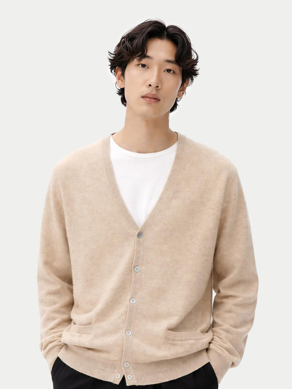 Essential Cashmere V-neck Cardigan — Soft Beige