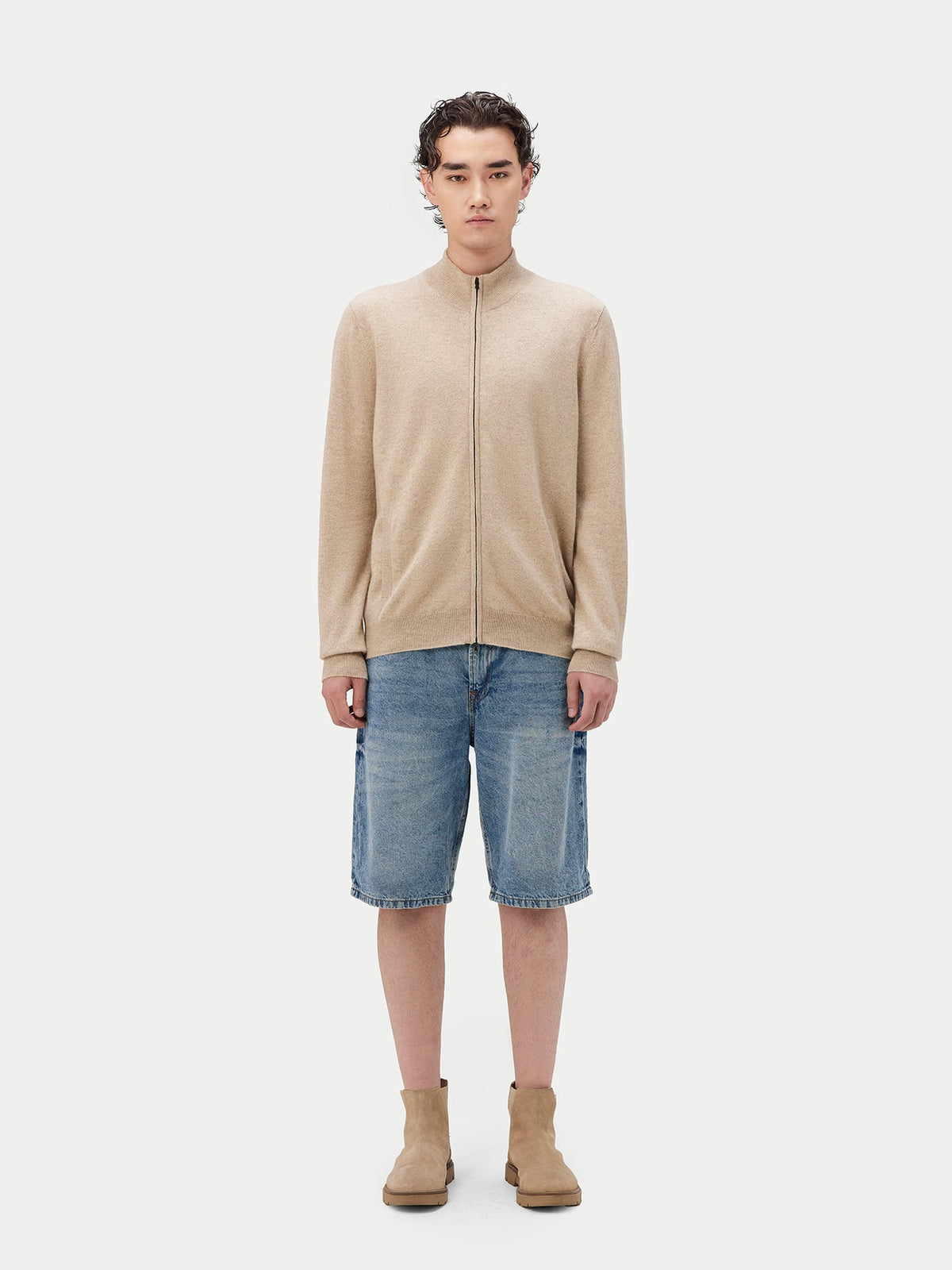 Essential Full-zip Cashmere Cardigan — Soft Beige