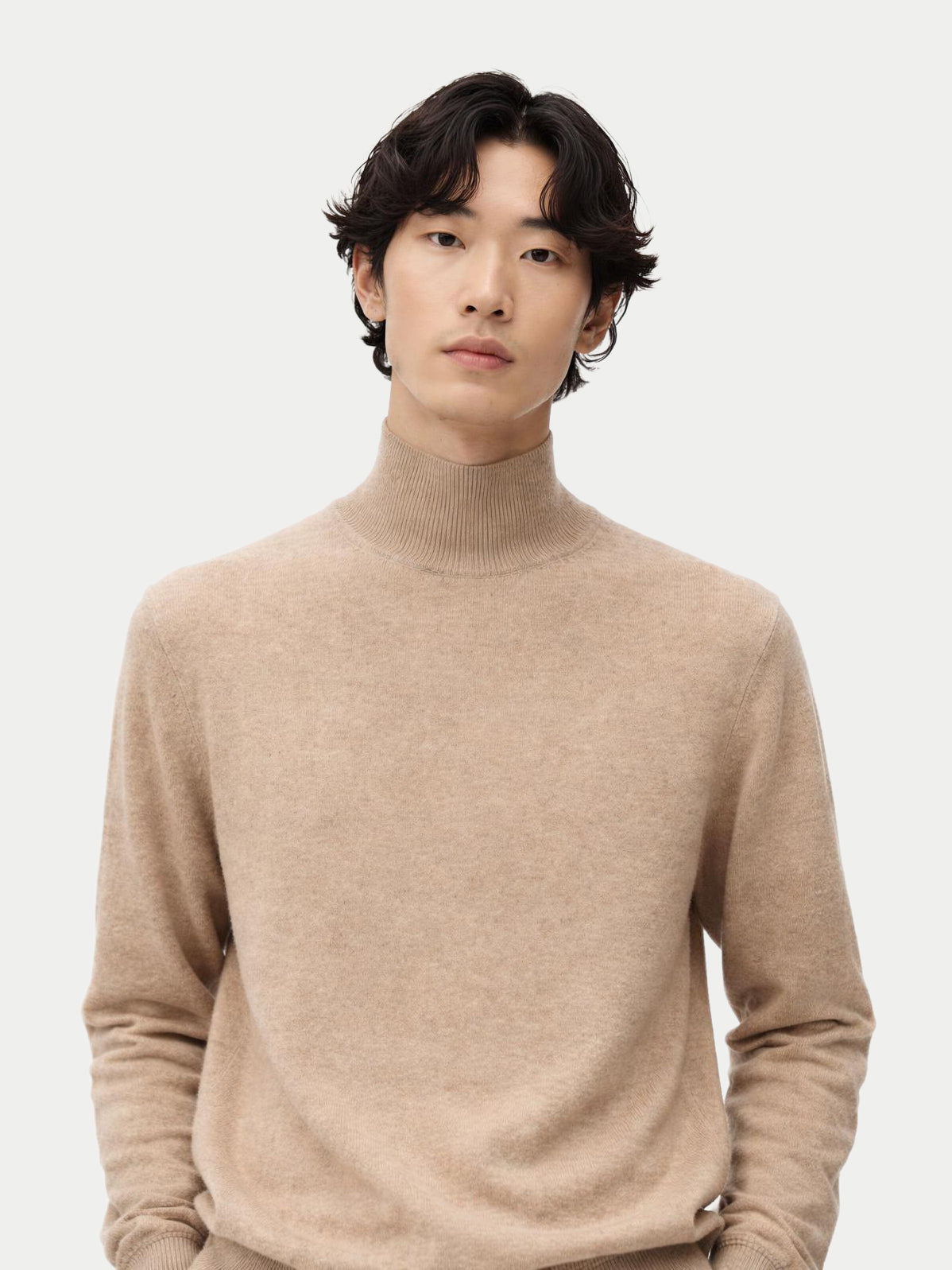 Essential Organic Mock Neck Cashmere Sweater — Soft Beige