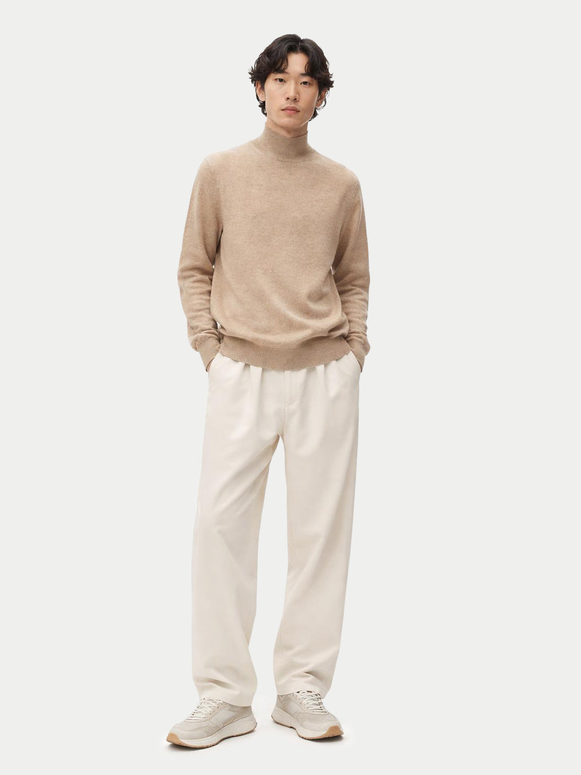 Essential Organic Mock Neck Cashmere Sweater — Soft Beige