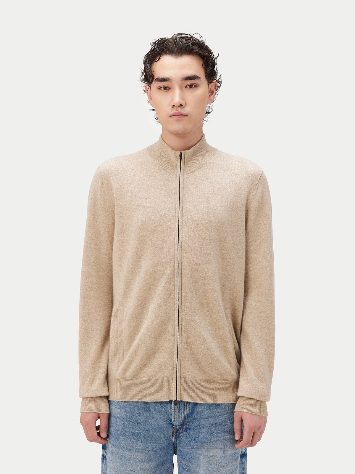Essential Full-zip Cashmere Cardigan — Soft Beige