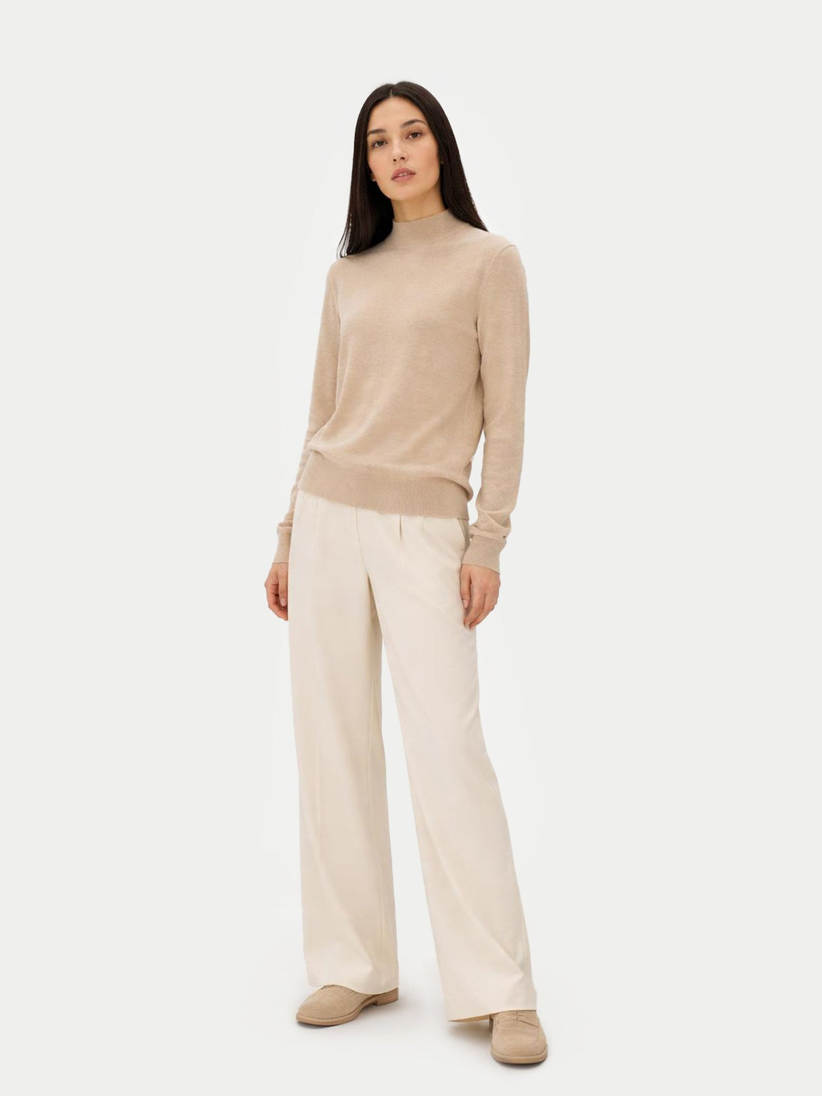 Essential Cashmere Mock Neck Sweater — Soft Beige