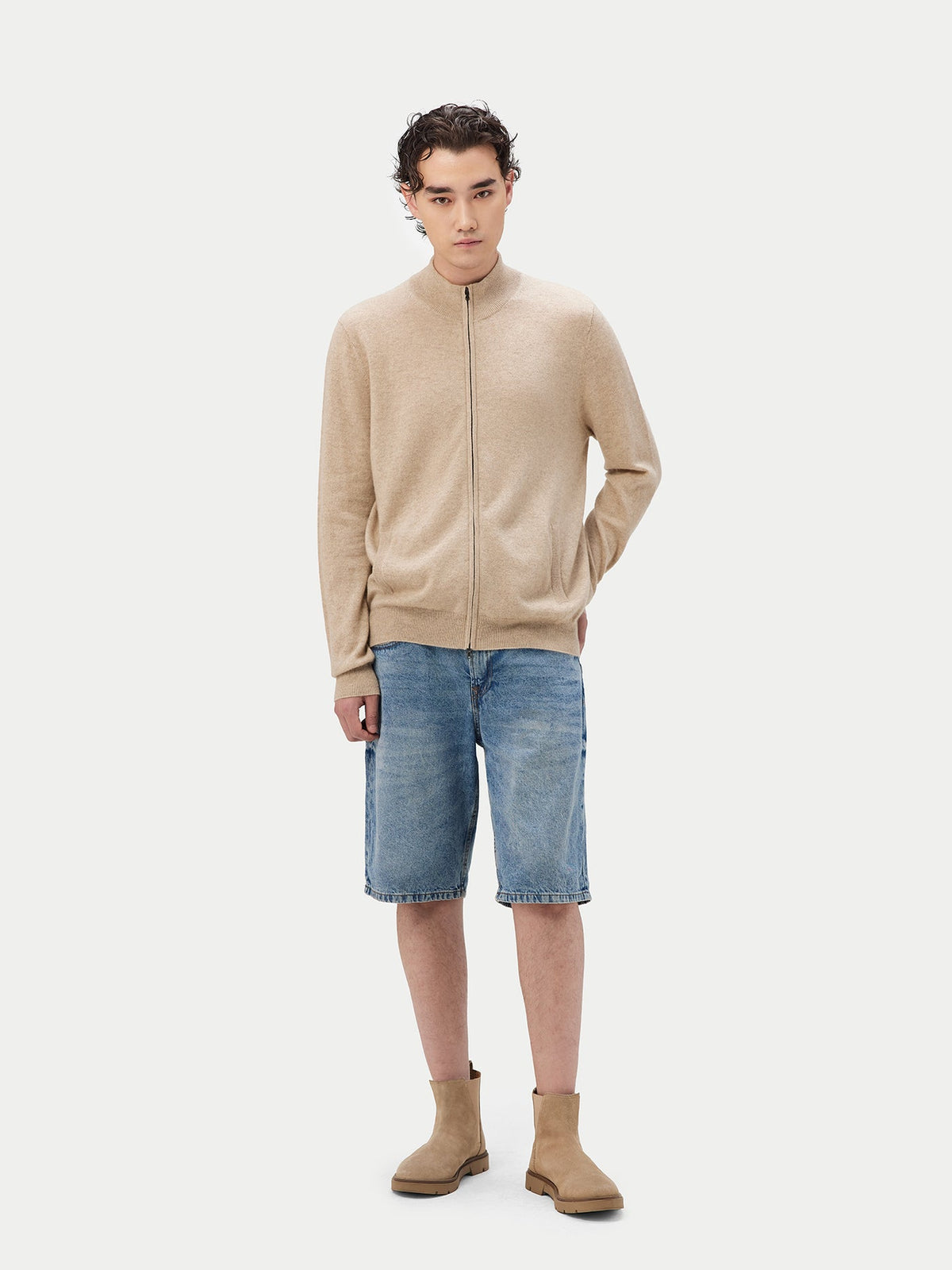 Essential Full-zip Cashmere Cardigan — Soft Beige