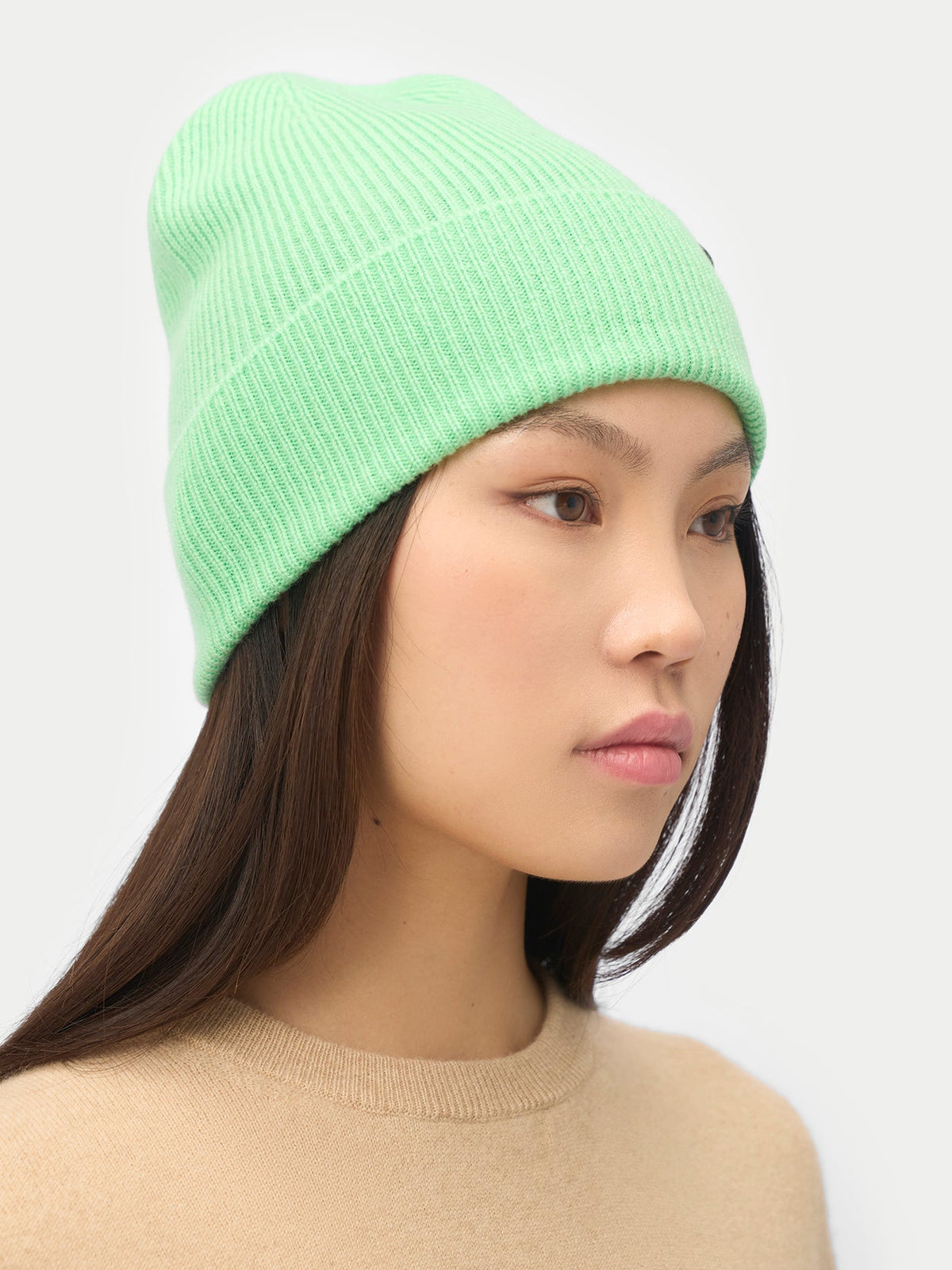 Cashmere Rib Knit Beanie — Soft Green