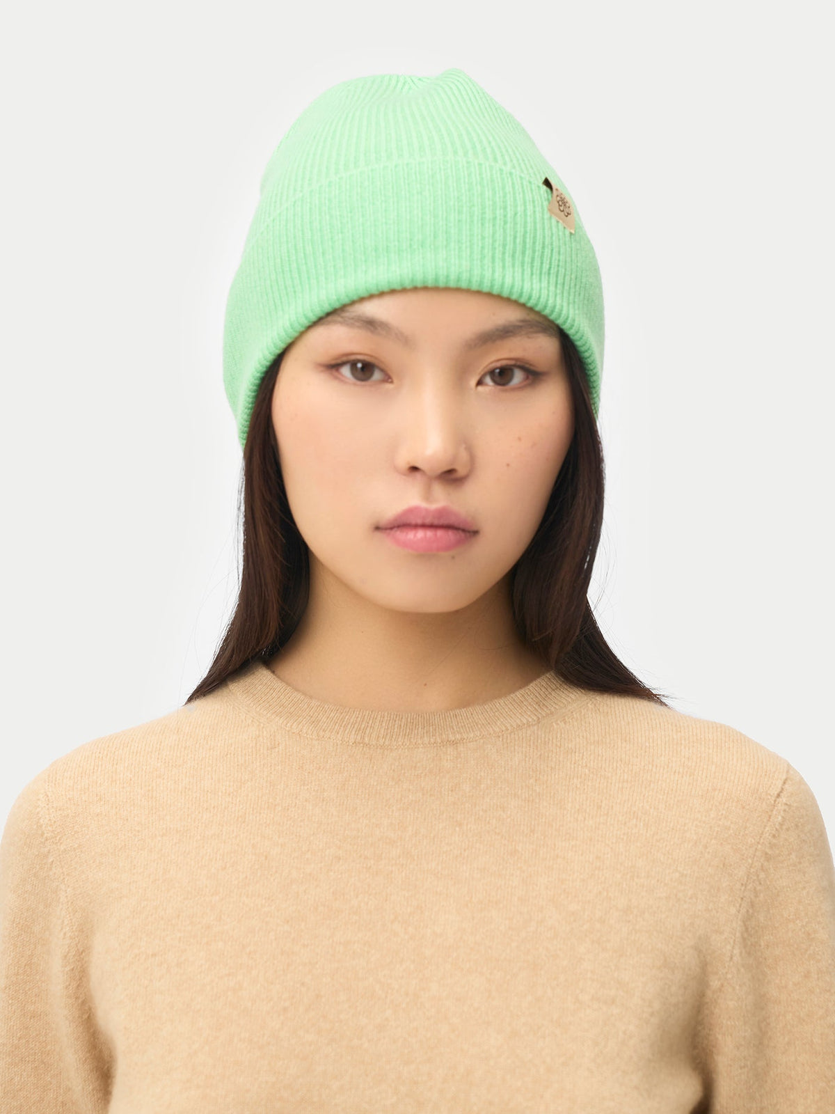 Cashmere Rib Knit Beanie — Soft Green