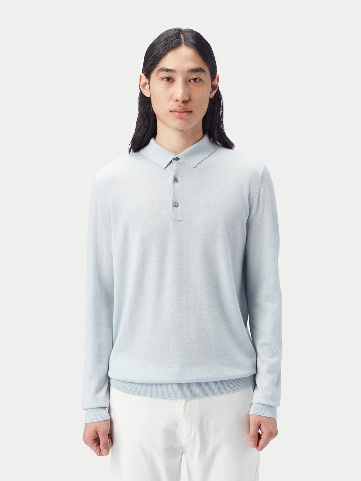 Men's Cashmere Silk Polo — Soft Ice