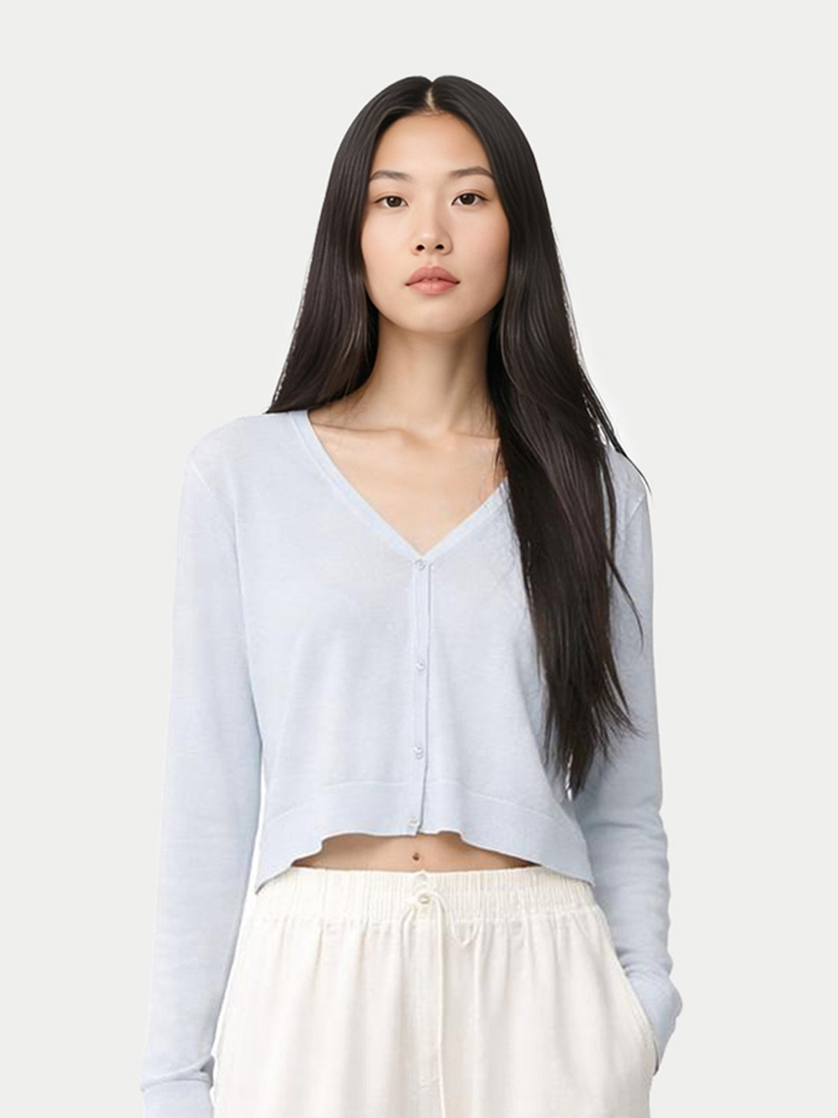 Lightweight Cashmere Silk Cardigan — Soft Ice