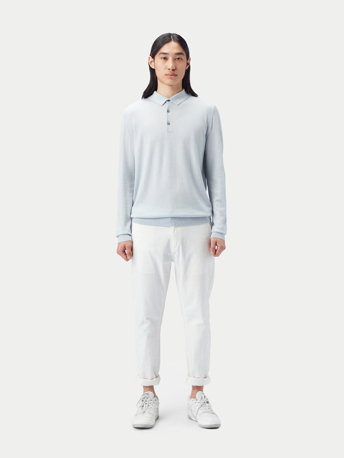Men's Cashmere Silk Polo — Soft Ice