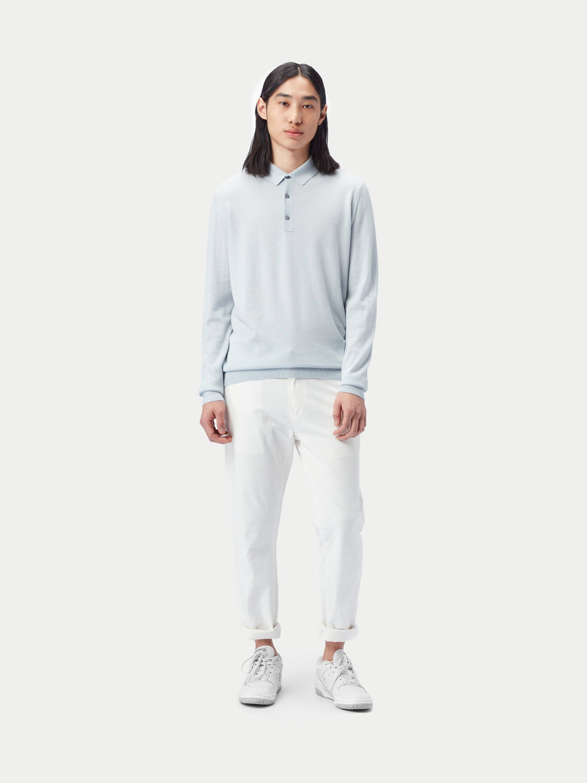 Men's Cashmere Silk Polo — Soft Ice