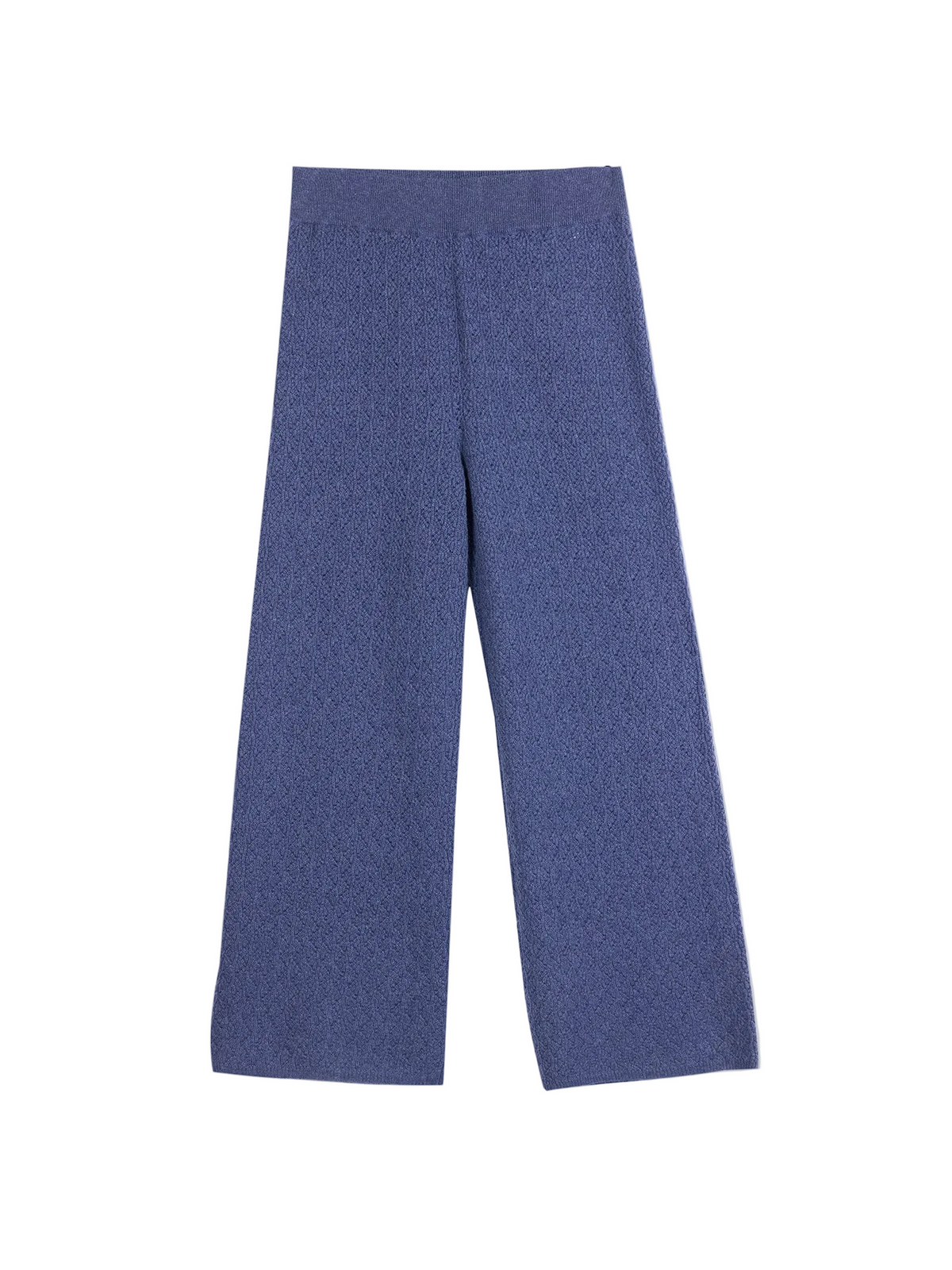 Wide-leg Ajour Knit Cashmere Pants — Soft Indigo
