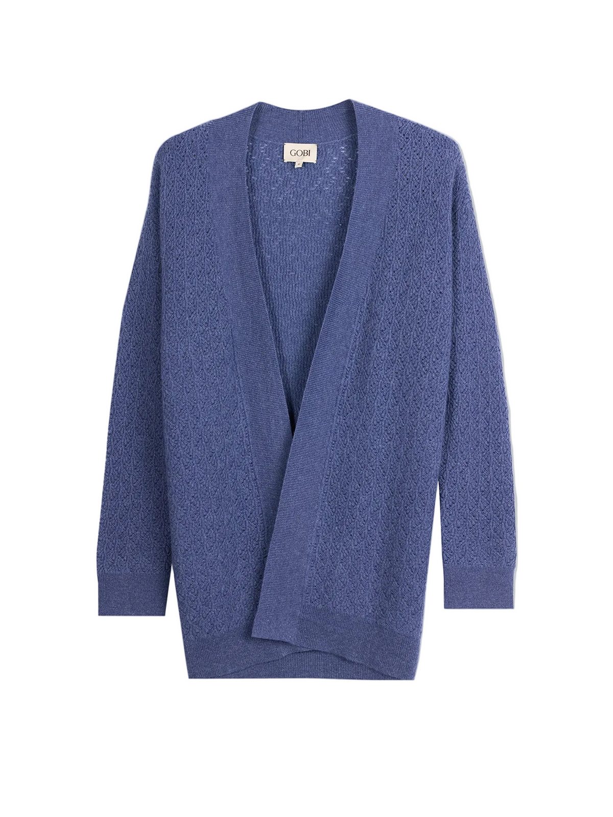 Ajour Knit Open-front Cashmere Cardigan — Soft Indigo