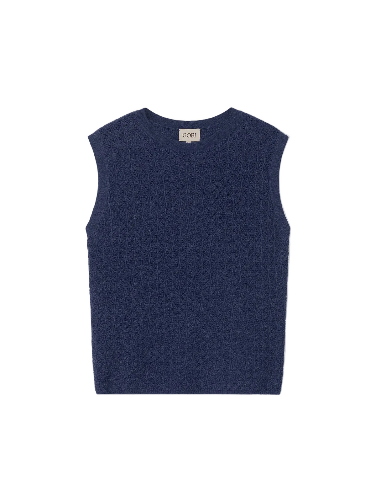 Ajour Knit Crewneck Cashmere Vest — Soft Indigo