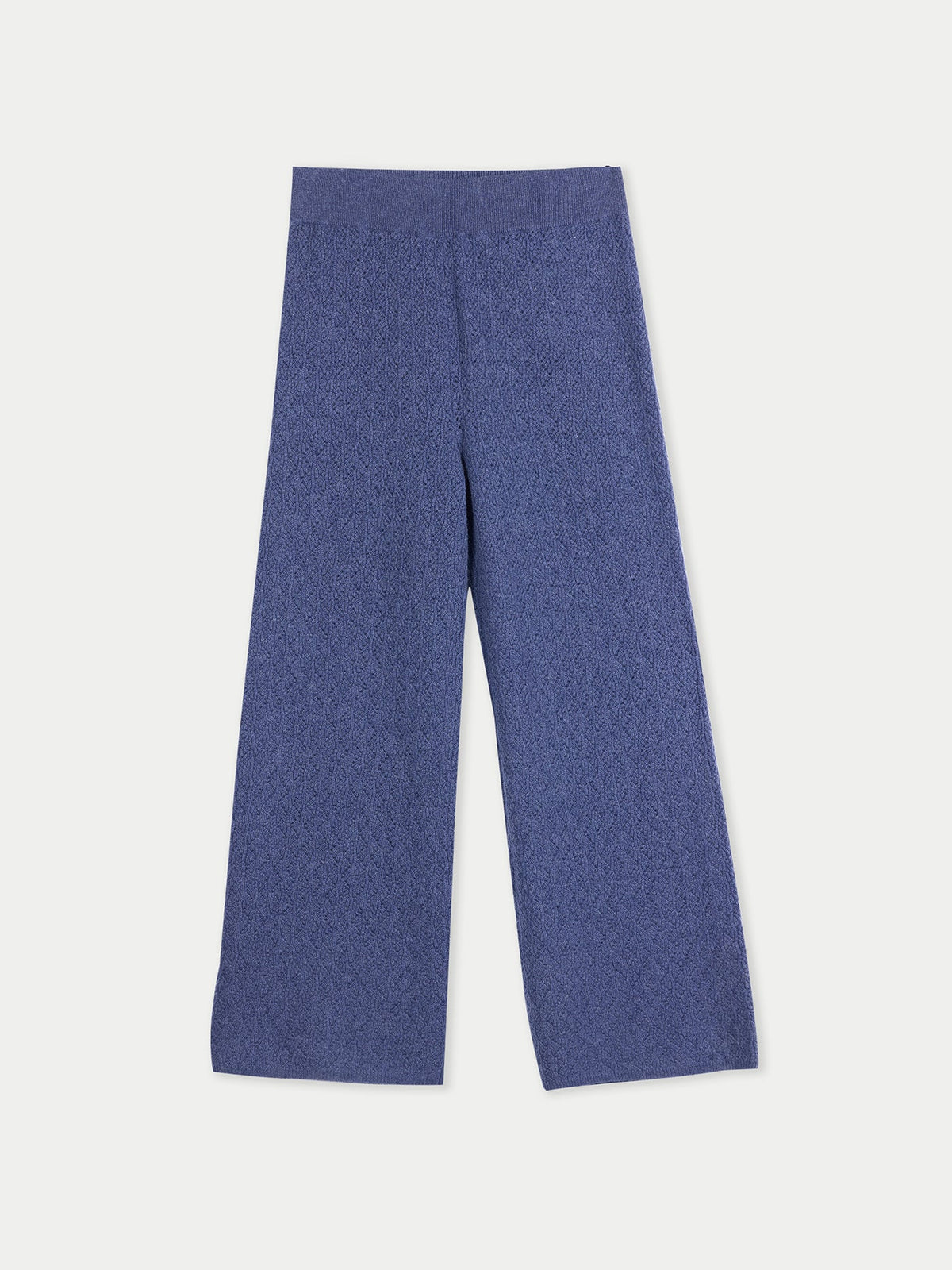 Wide-leg Ajour Knit Cashmere Pants — Soft Indigo