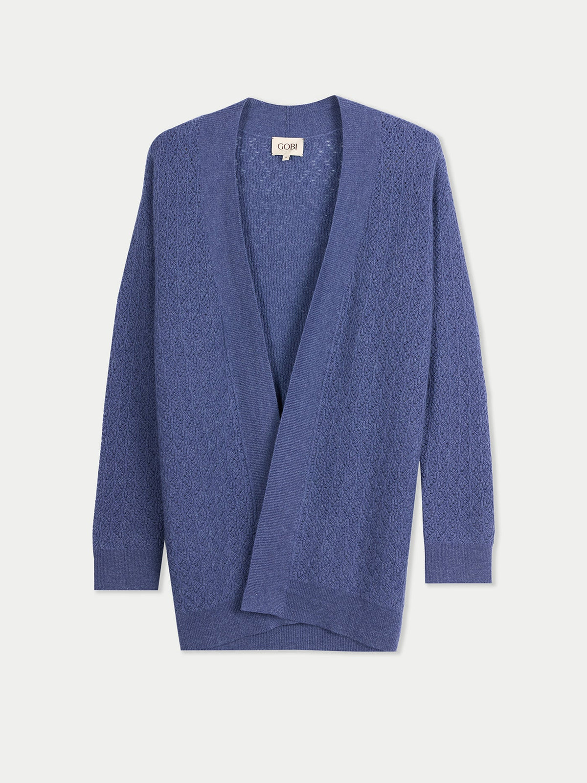 Ajour Knit Open-front Cashmere Cardigan — Soft Indigo