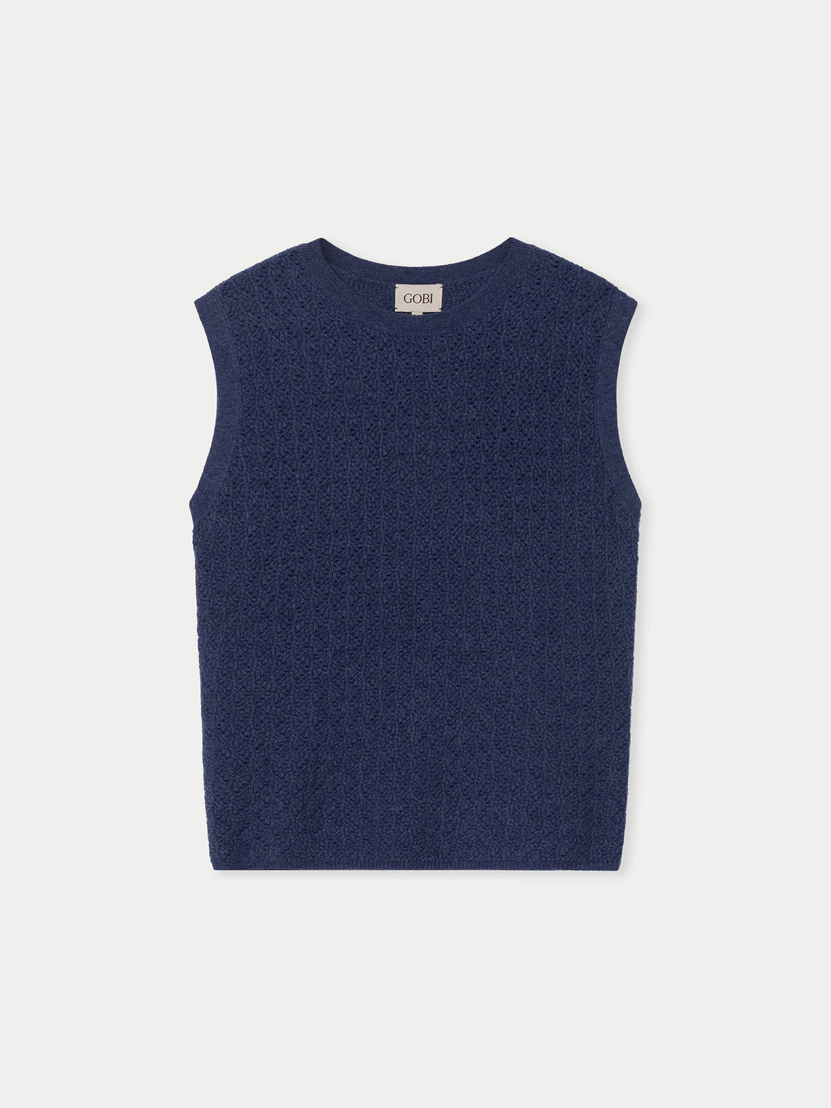 Ajour Knit Crewneck Cashmere Vest — Soft Indigo