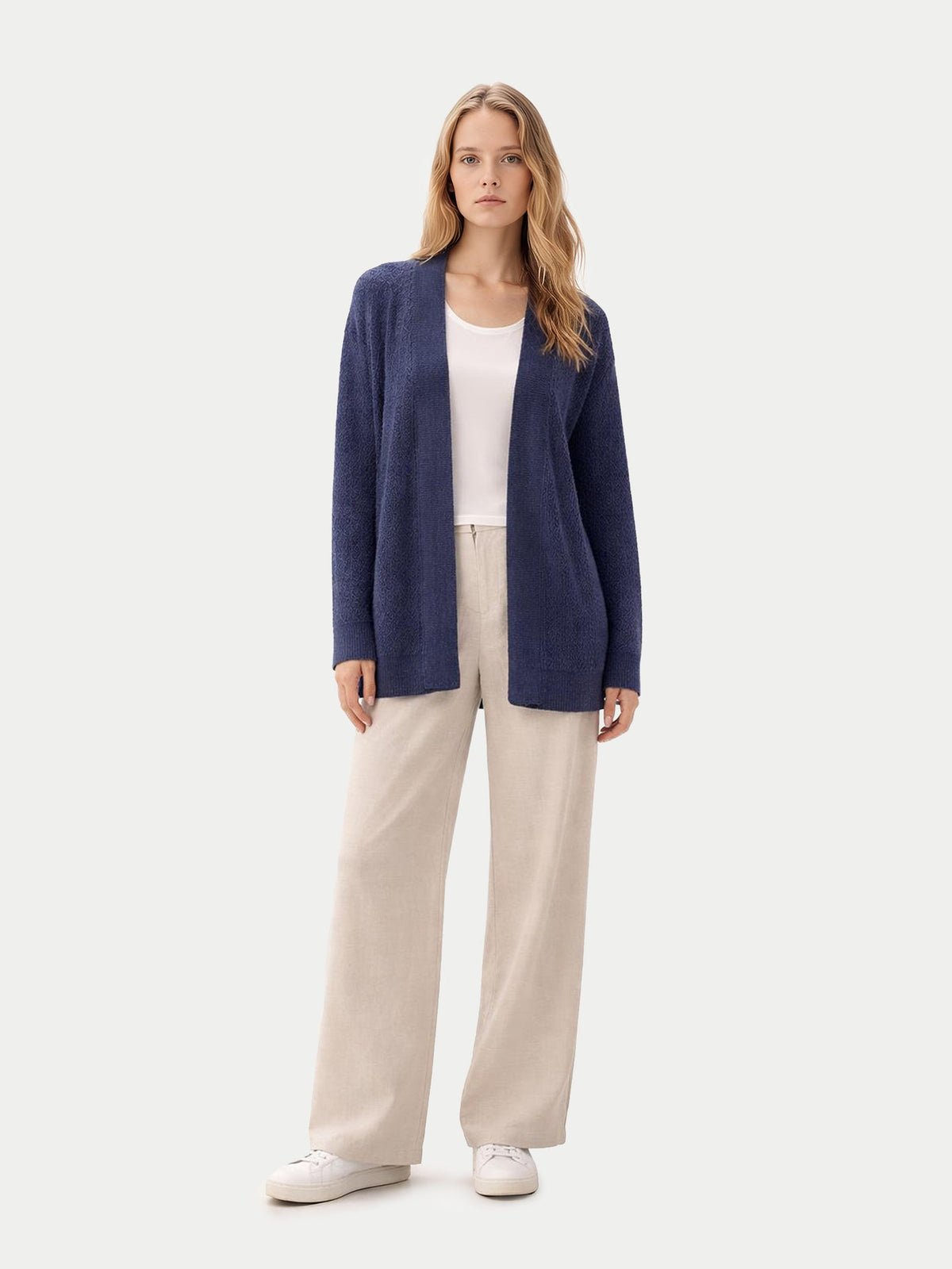 Ajour Knit Open-front Cashmere Cardigan — Soft Indigo