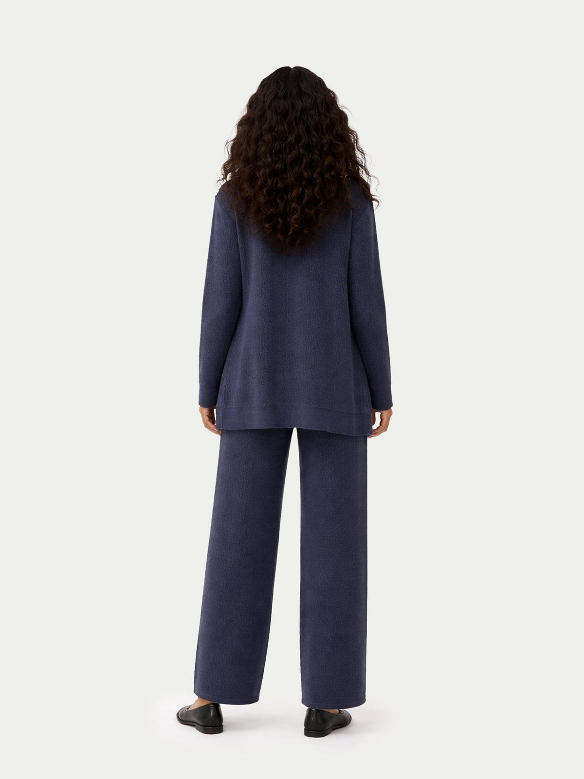 Wide-leg Ajour Knit Cashmere Pants — Soft Indigo