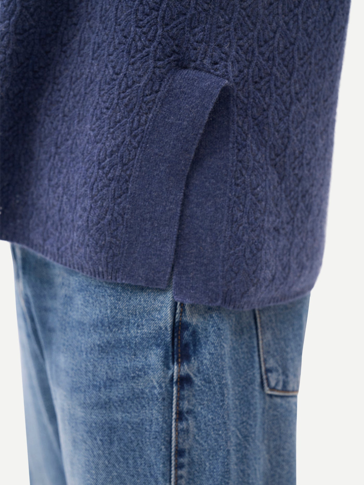 Ajour Knit Crewneck Cashmere Vest — Soft Indigo