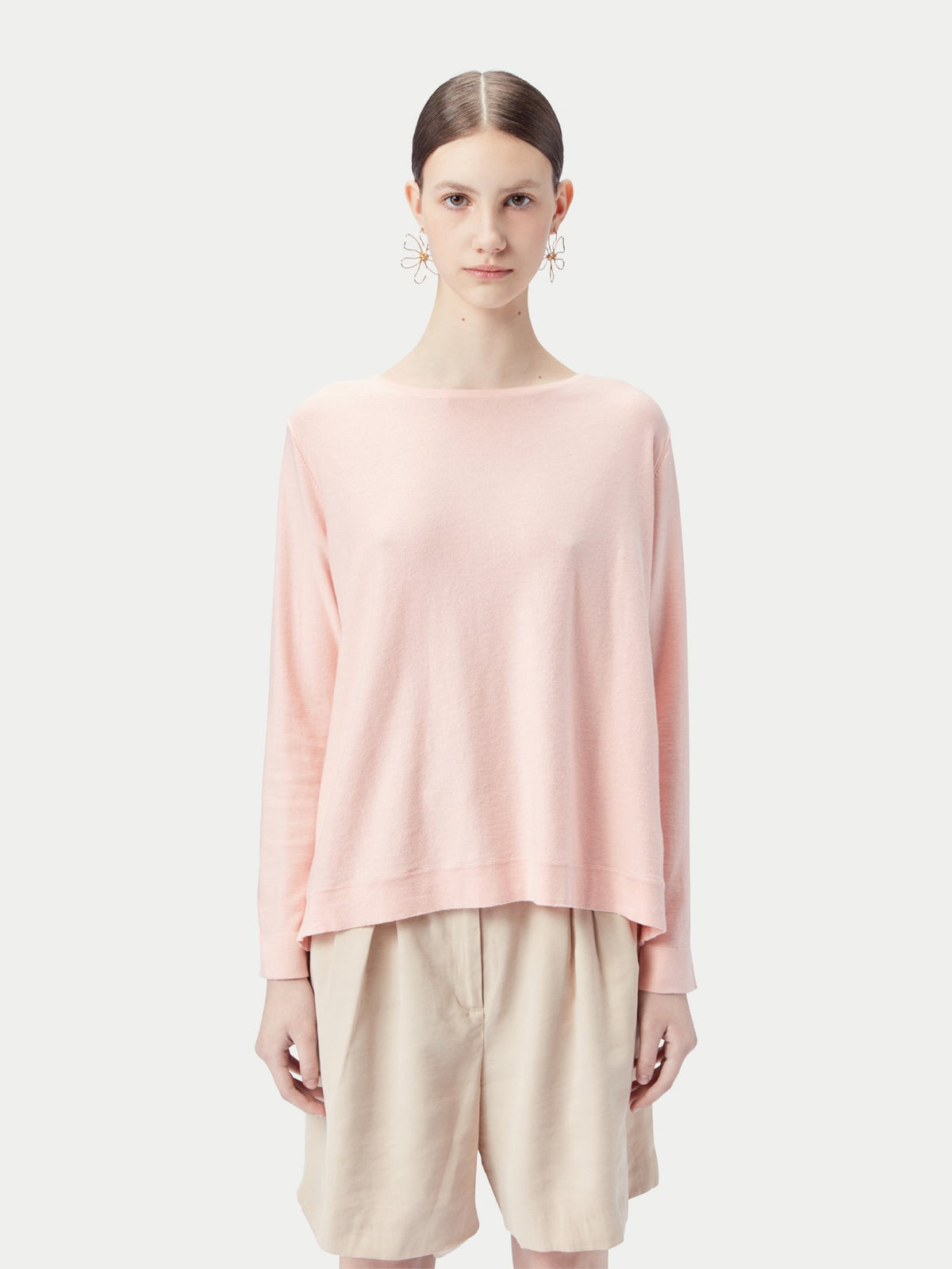 Boatneck Cotton Silk Cashmere Blend Sweater — Soft Primrose