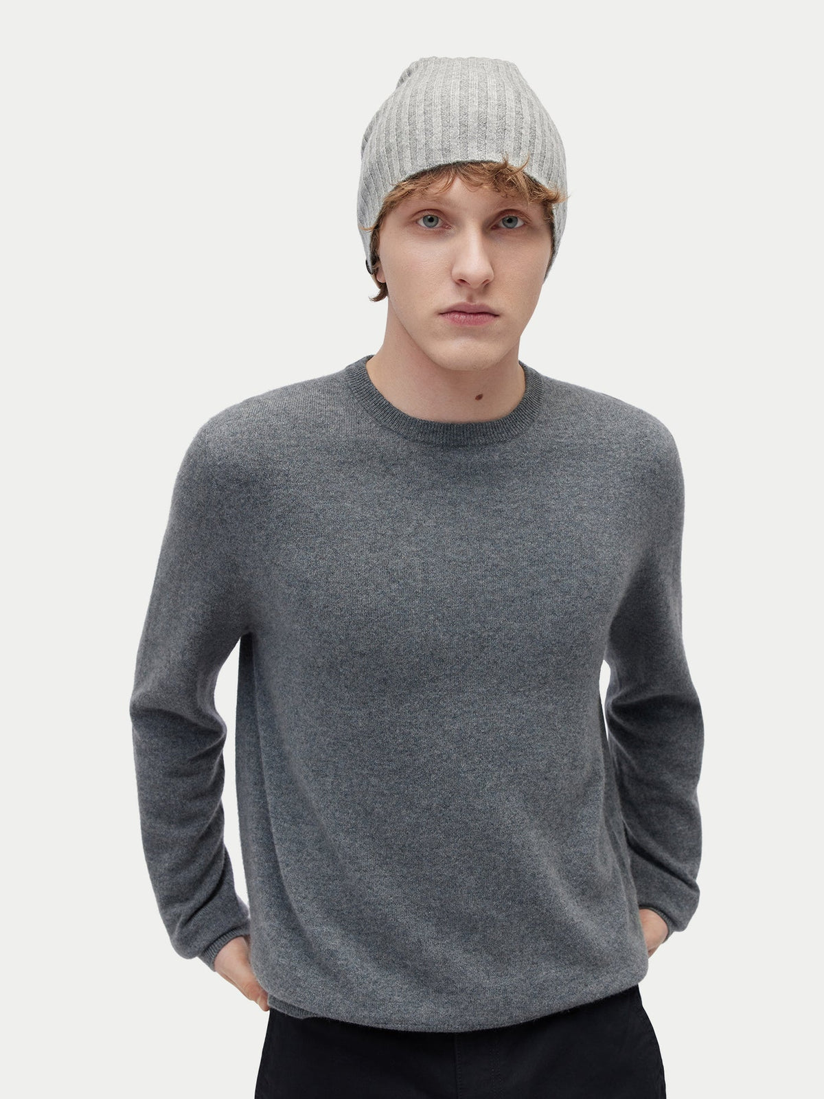 Cashmere Rib Knit Hat — Soft Silver