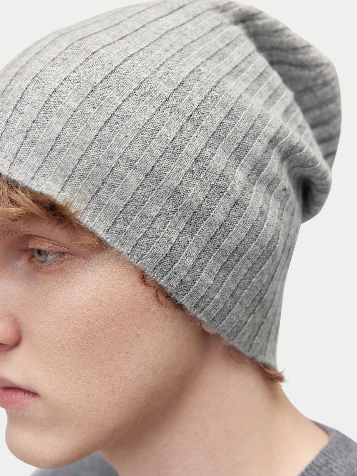 Cashmere Rib Knit Hat — Soft Silver