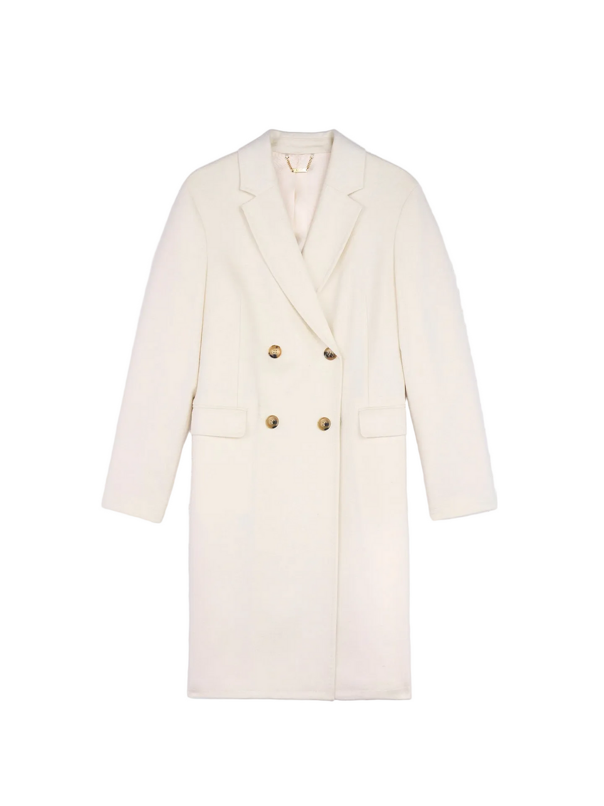 Notch Lapel Midi-length Cashmere Coat — Soft White