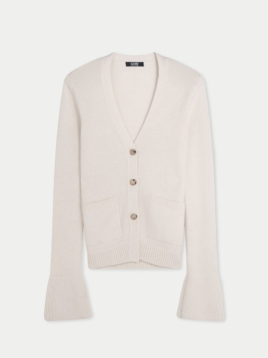 Buttoned Cashmere V-neck Cardigan — Soft White