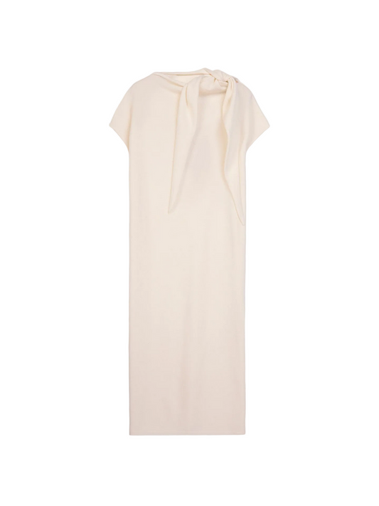 Cashmere Tie-neck Dress — Soft White